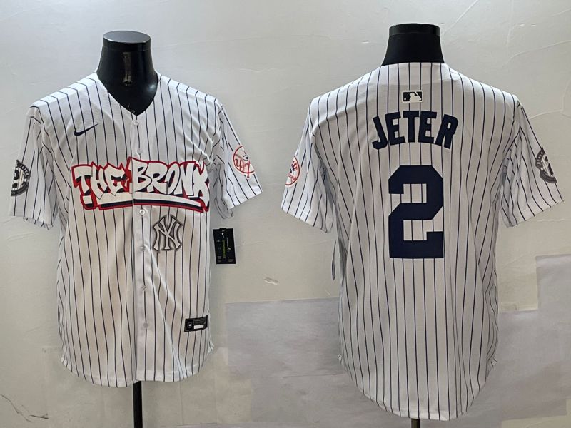 Men New York Yankees #2 Jeter White Stripe four generations Joint Name 2025 Nike MLB Jersey style 7->new york yankees->MLB Jersey
